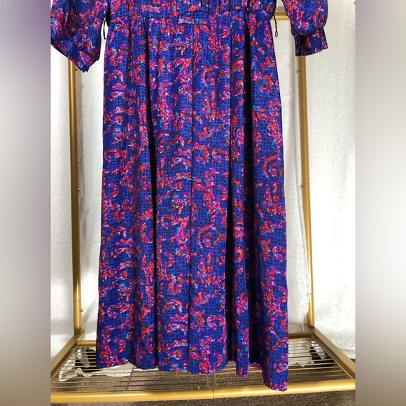 Vintage 80s Petites by Willi Blue and Red Abstract Patterned Maxi Dress - Picture 4 of 8